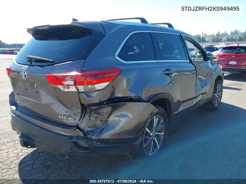 2019 Toyota Highlander Xle VIN: 5TDJZRFH2KS949495 Lot: 39787812