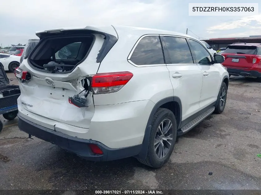 2019 Toyota Highlander Le VIN: 5TDZZRFH0KS357063 Lot: 39817021