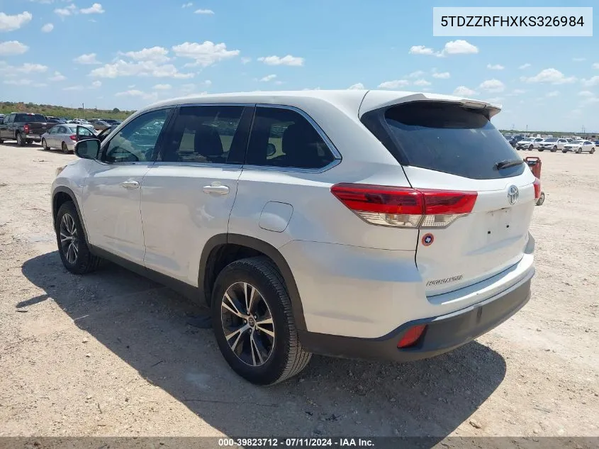 2019 Toyota Highlander Le VIN: 5TDZZRFHXKS326984 Lot: 39823712