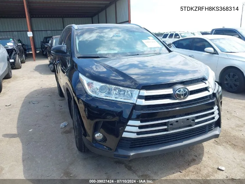 5TDKZRFH8KS368314 2019 Toyota Highlander Xle