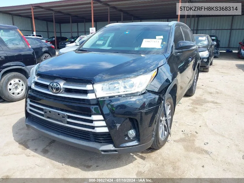 5TDKZRFH8KS368314 2019 Toyota Highlander Xle