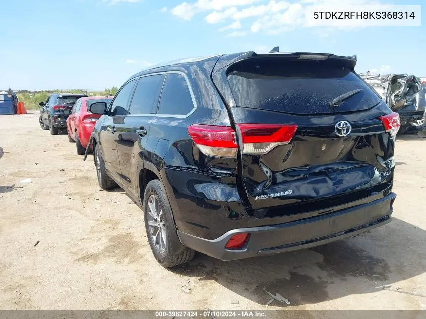 5TDKZRFH8KS368314 2019 Toyota Highlander Xle