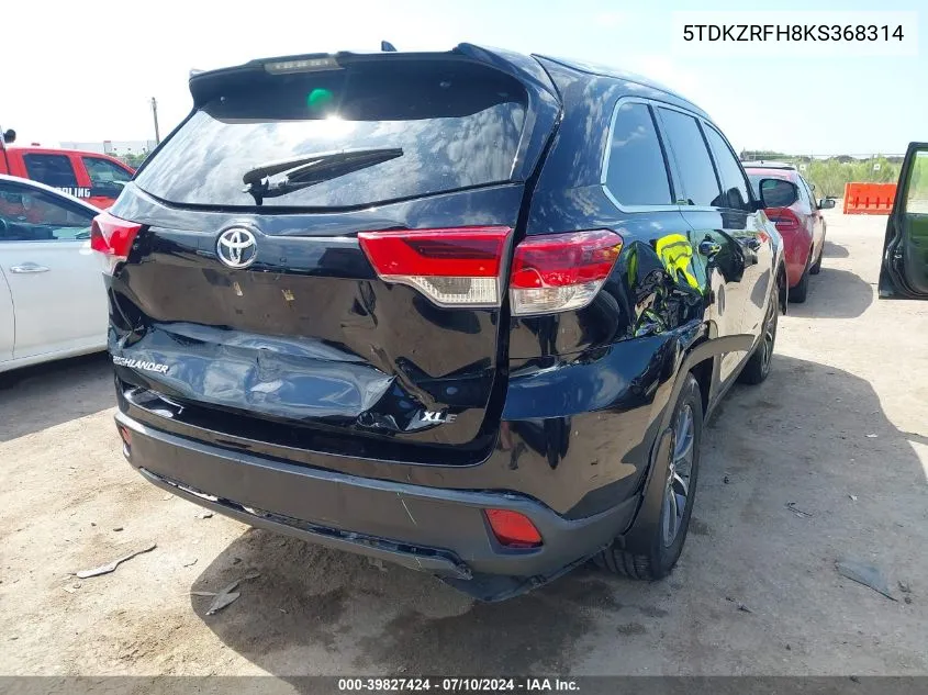 5TDKZRFH8KS368314 2019 Toyota Highlander Xle