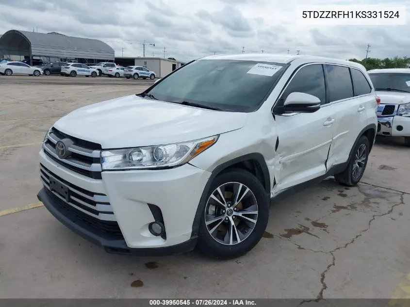 2019 Toyota Highlander Le Plus VIN: 5TDZZRFH1KS331524 Lot: 39950545