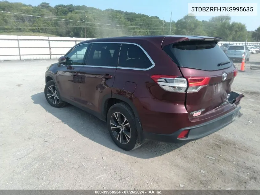 5TDBZRFH7KS995635 2019 Toyota Highlander Le