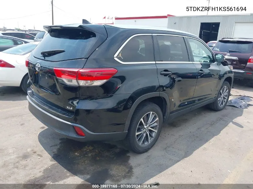 2019 Toyota Highlander Xle VIN: 5TDKZRFH1KS561694 Lot: 39977165