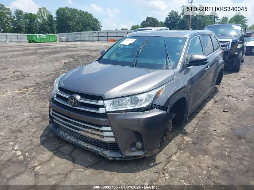 2019 Toyota Highlander Xle VIN: 5TDKZRFHXKS340045 Lot: 39992795