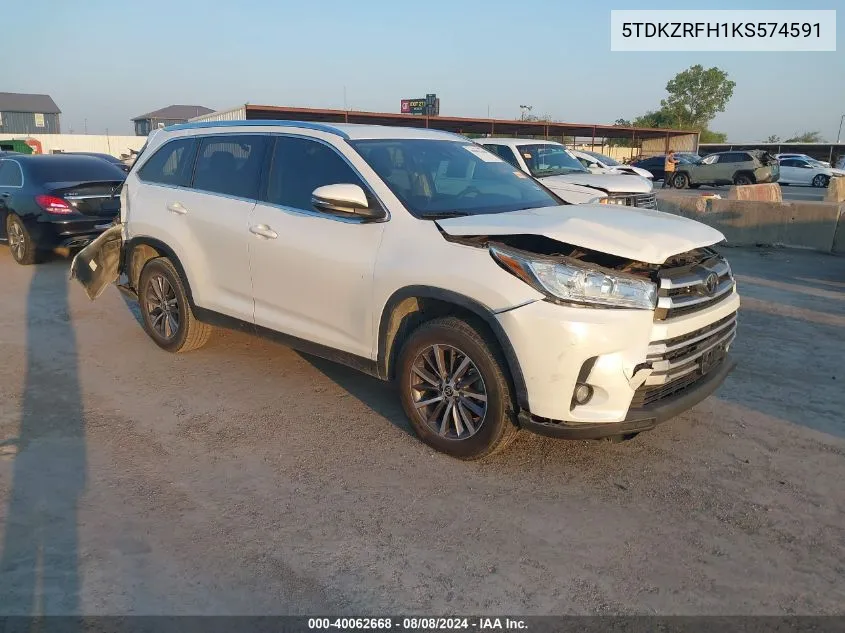 2019 Toyota Highlander Xle VIN: 5TDKZRFH1KS574591 Lot: 40062668