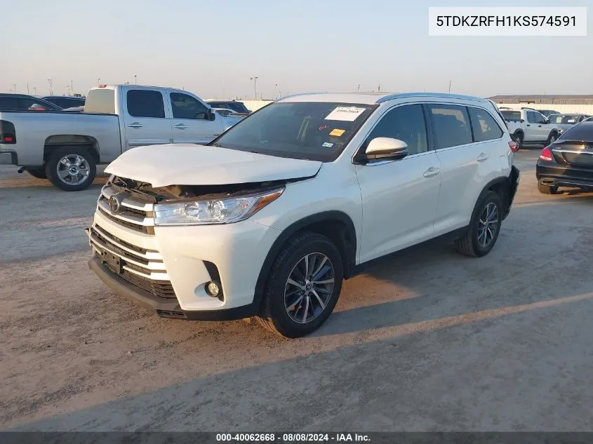 5TDKZRFH1KS574591 2019 Toyota Highlander Xle