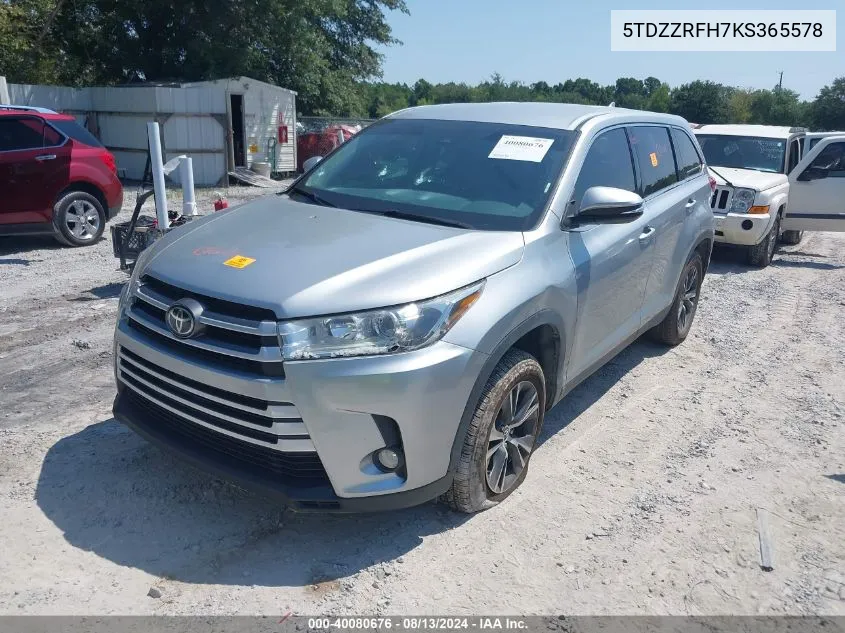 2019 Toyota Highlander Le/Le Plus VIN: 5TDZZRFH7KS365578 Lot: 40080676