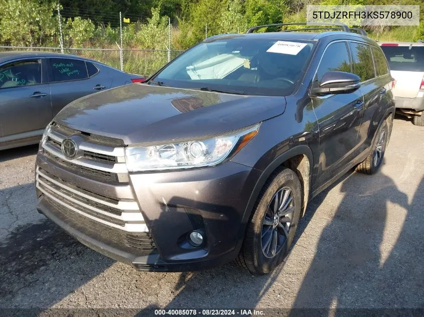 5TDJZRFH3KS578900 2019 Toyota Highlander Xle