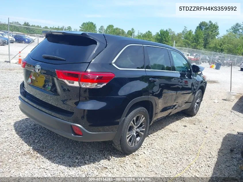 5TDZZRFH4KS359592 2019 Toyota Highlander Le