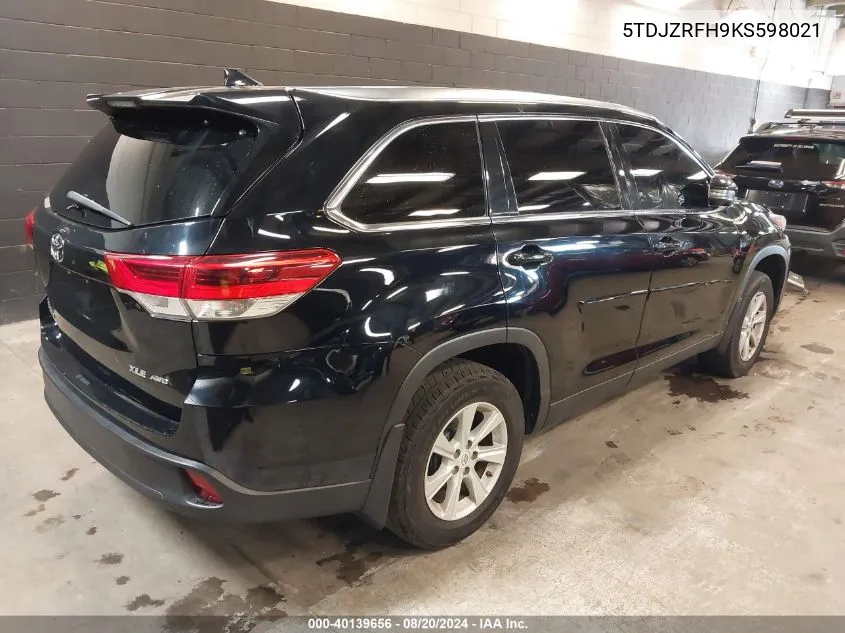 5TDJZRFH9KS598021 2019 Toyota Highlander Xle