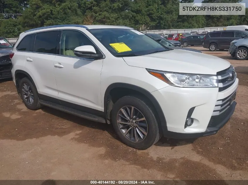 2019 Toyota Highlander Xle VIN: 5TDKZRFH8KS331750 Lot: 40144192