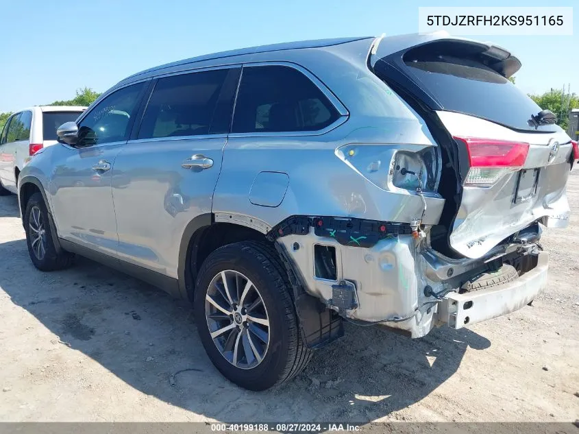 5TDJZRFH2KS951165 2019 Toyota Highlander Xle