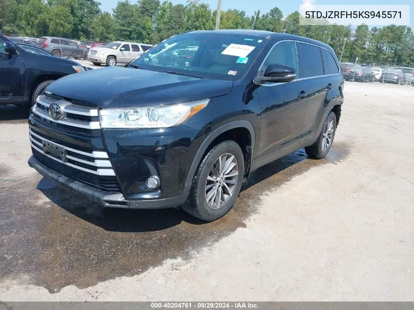 5TDJZRFH5KS945571 2019 Toyota Highlander Xle