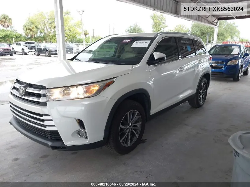 2019 Toyota Highlander Xle VIN: 5TDKZRFHXKS563024 Lot: 40210546