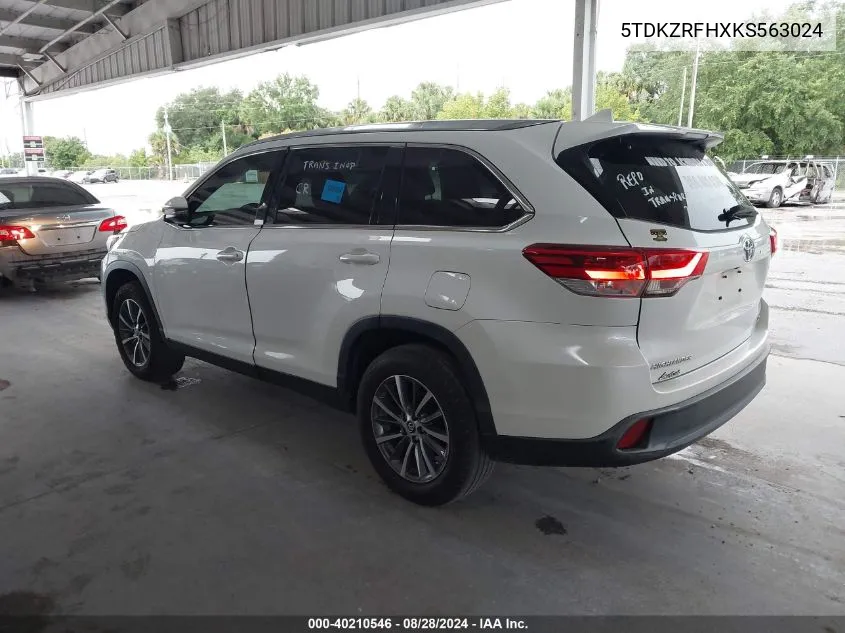 5TDKZRFHXKS563024 2019 Toyota Highlander Xle