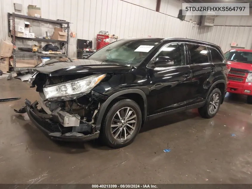 2019 Toyota Highlander Xle VIN: 5TDJZRFHXKS564797 Lot: 40213399