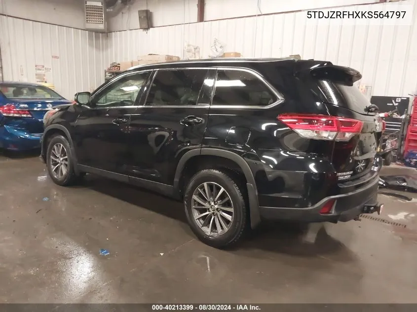 2019 Toyota Highlander Xle VIN: 5TDJZRFHXKS564797 Lot: 40213399