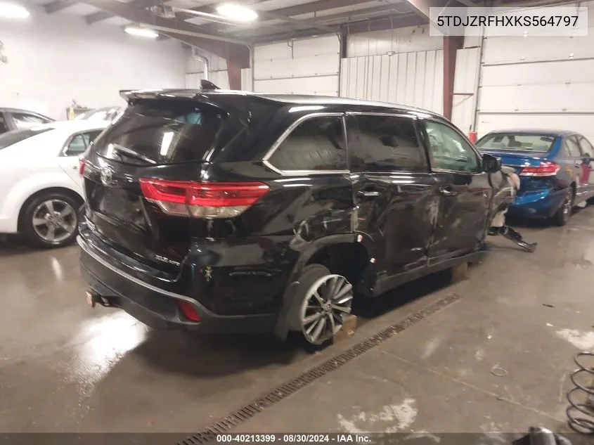 2019 Toyota Highlander Xle VIN: 5TDJZRFHXKS564797 Lot: 40213399