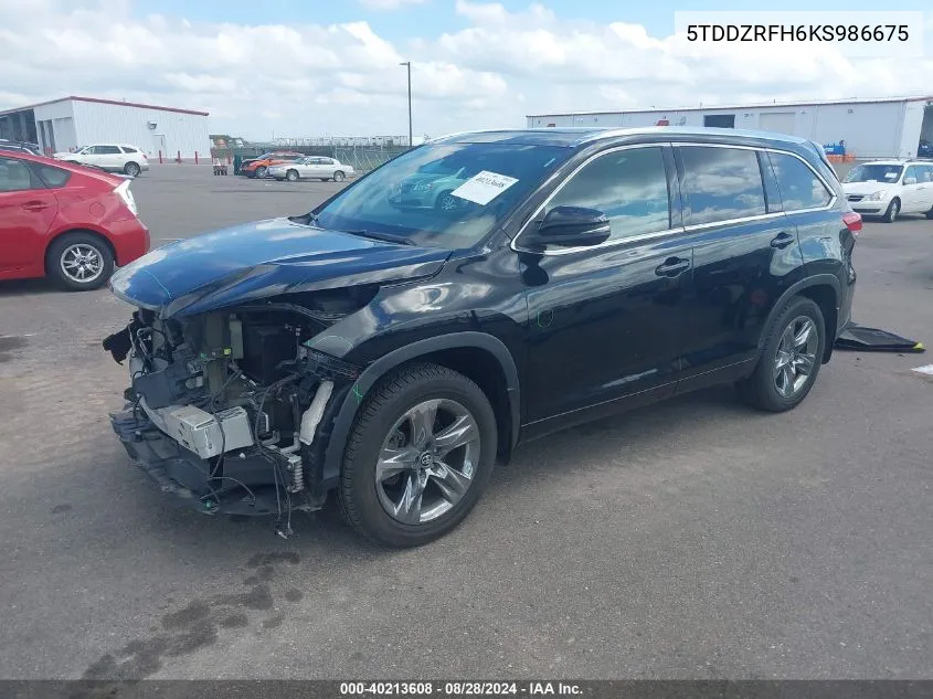 2019 Toyota Highlander Limited Platinum VIN: 5TDDZRFH6KS986675 Lot: 40213608