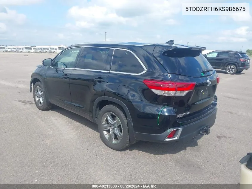 2019 Toyota Highlander Limited Platinum VIN: 5TDDZRFH6KS986675 Lot: 40213608