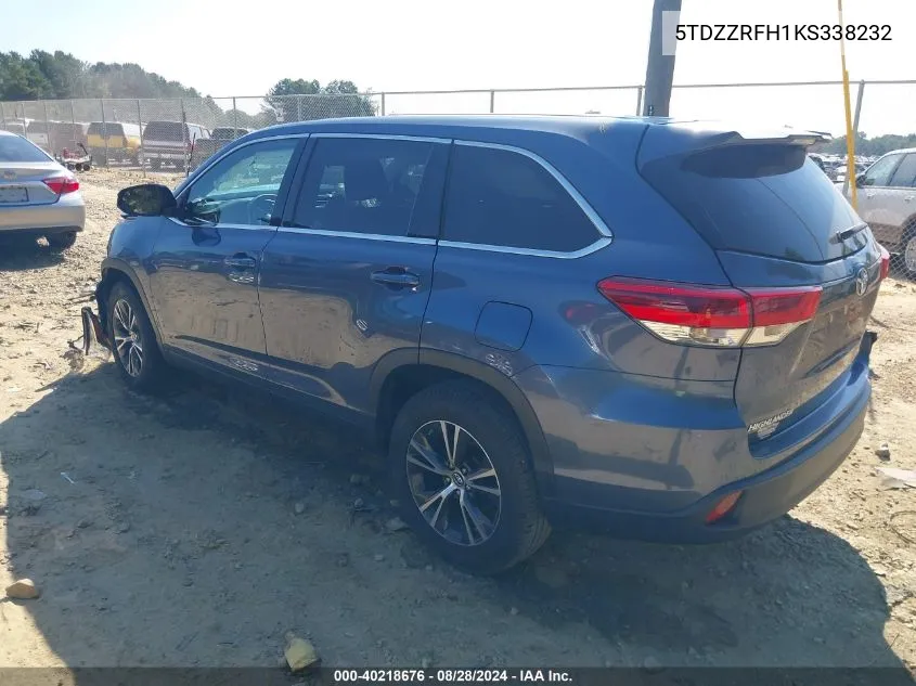 2019 Toyota Highlander Le VIN: 5TDZZRFH1KS338232 Lot: 40218676