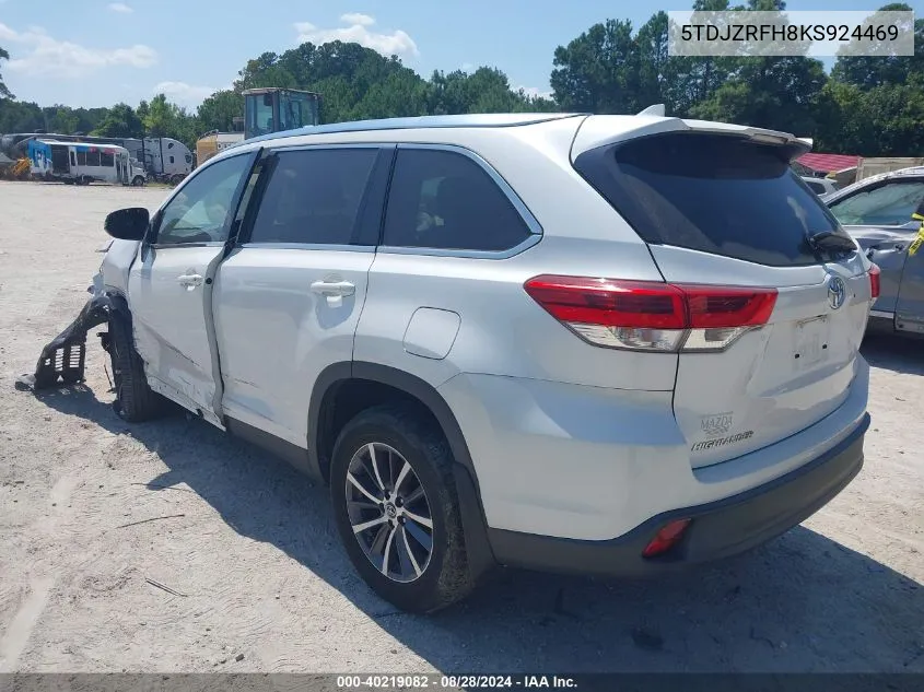 2019 Toyota Highlander Xle VIN: 5TDJZRFH8KS924469 Lot: 40219082