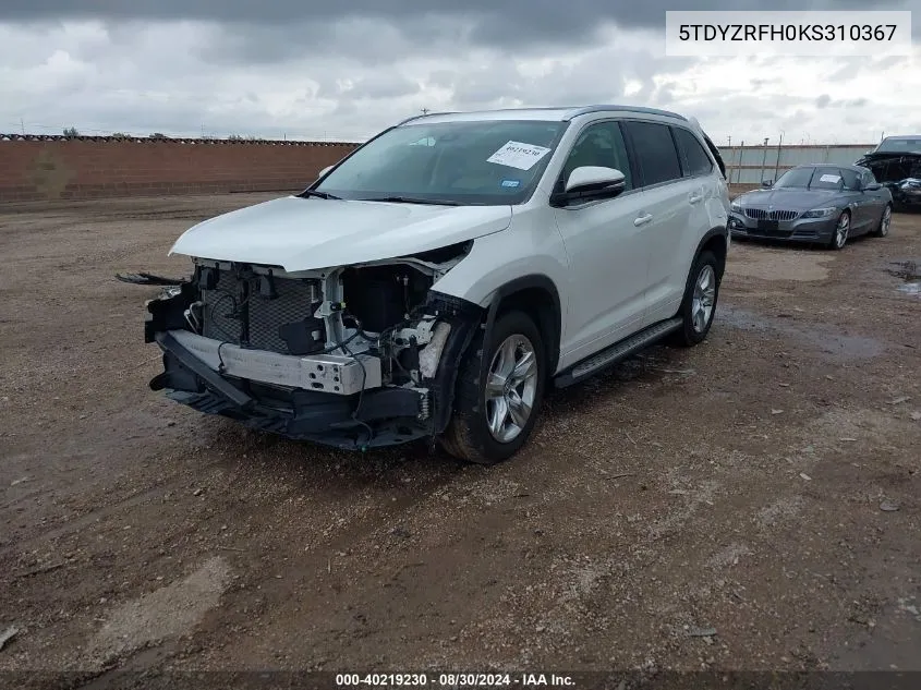 2019 Toyota Highlander Limited VIN: 5TDYZRFH0KS310367 Lot: 40219230