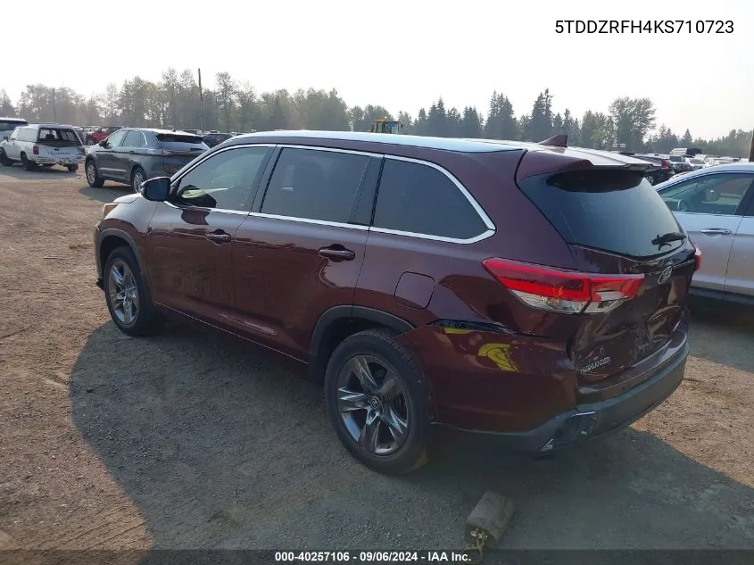 2019 Toyota Highlander Limited Platinum VIN: 5TDDZRFH4KS710723 Lot: 40257106