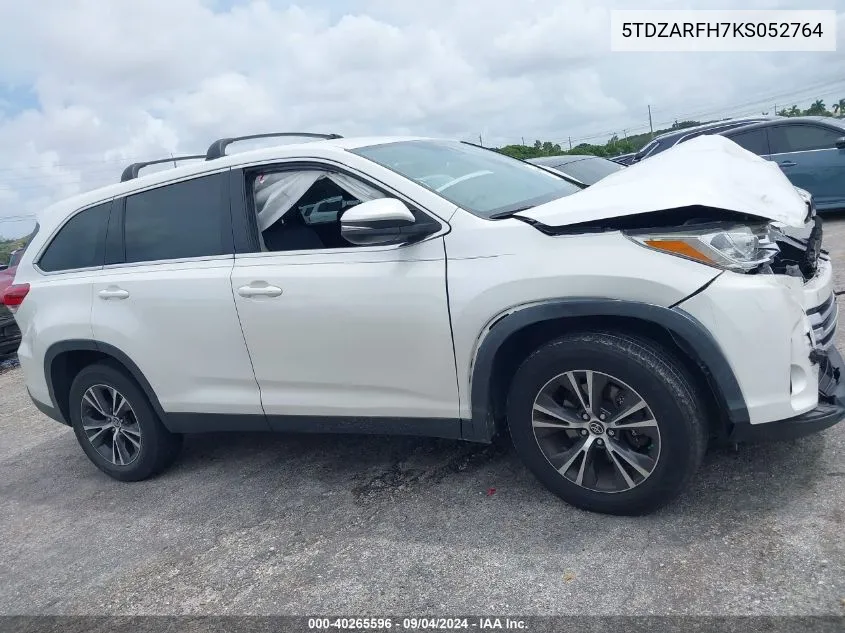 2019 Toyota Highlander Le VIN: 5TDZARFH7KS052764 Lot: 40265596