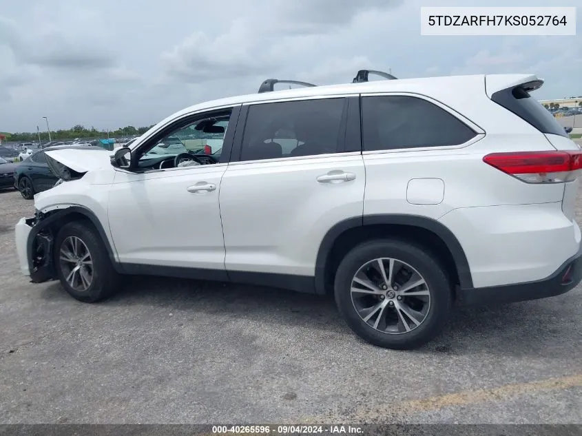 2019 Toyota Highlander Le VIN: 5TDZARFH7KS052764 Lot: 40265596