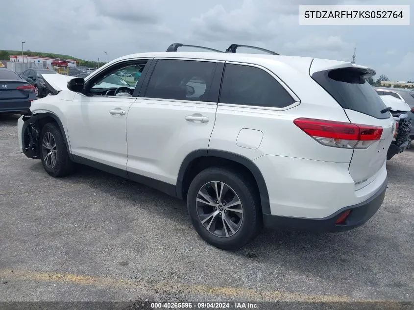 2019 Toyota Highlander Le VIN: 5TDZARFH7KS052764 Lot: 40265596