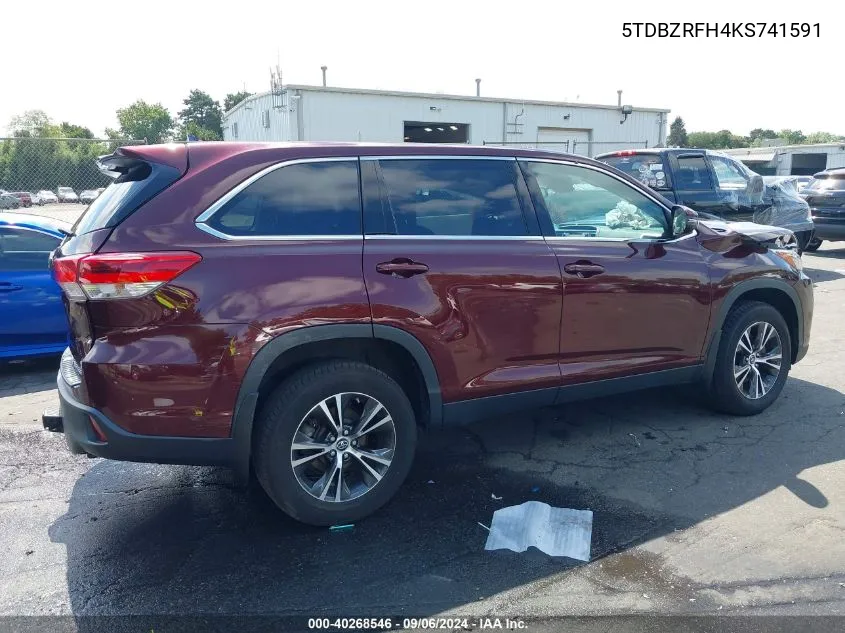 2019 Toyota Highlander Le VIN: 5TDBZRFH4KS741591 Lot: 40268546