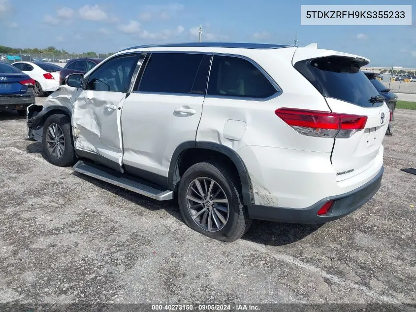 5TDKZRFH9KS355233 2019 Toyota Highlander Se/Xle