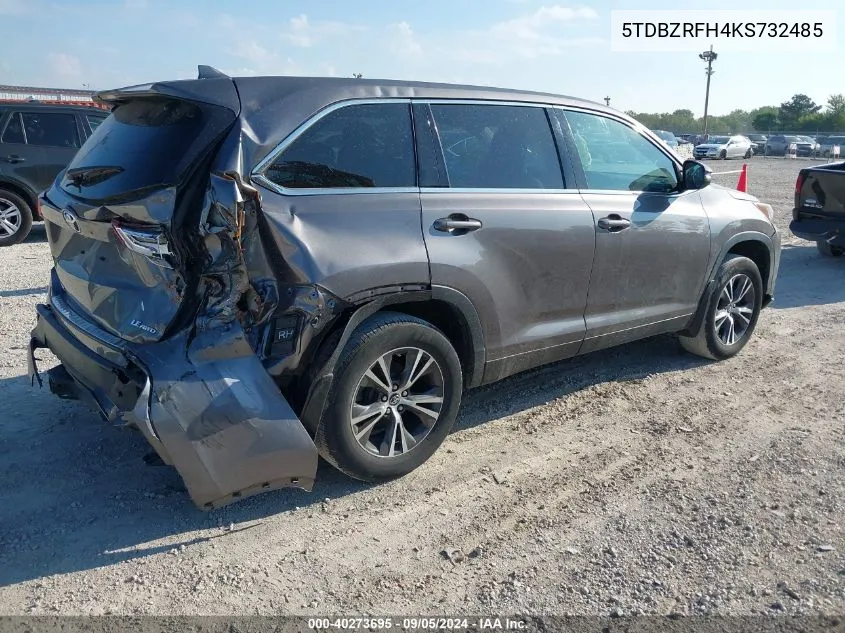 5TDBZRFH4KS732485 2019 Toyota Highlander Le/Le Plus