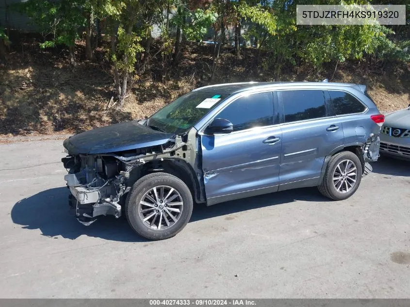 5TDJZRFH4KS919320 2019 Toyota Highlander Se/Xle