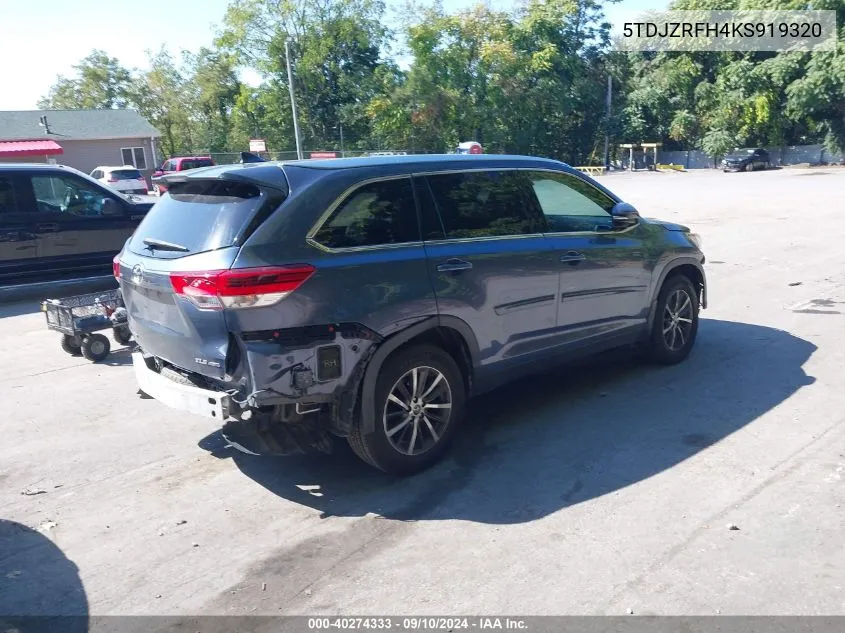 2019 Toyota Highlander Se/Xle VIN: 5TDJZRFH4KS919320 Lot: 40274333