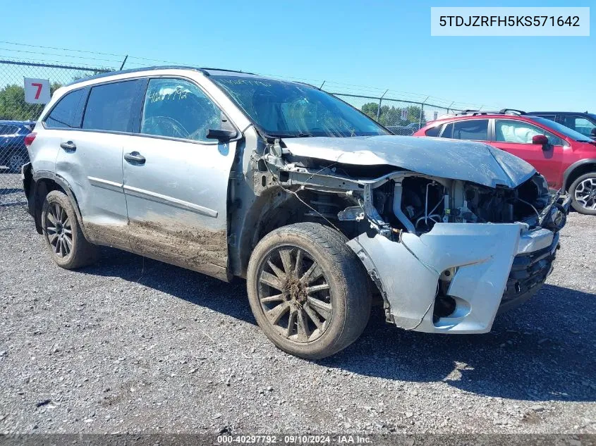 5TDJZRFH5KS571642 2019 Toyota Highlander Se