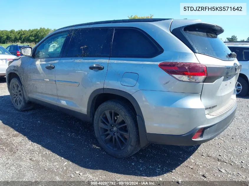 5TDJZRFH5KS571642 2019 Toyota Highlander Se