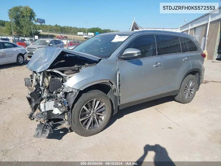 2019 Toyota Highlander Se/Xle VIN: 5TDJZRFH0KS572553 Lot: 40308430