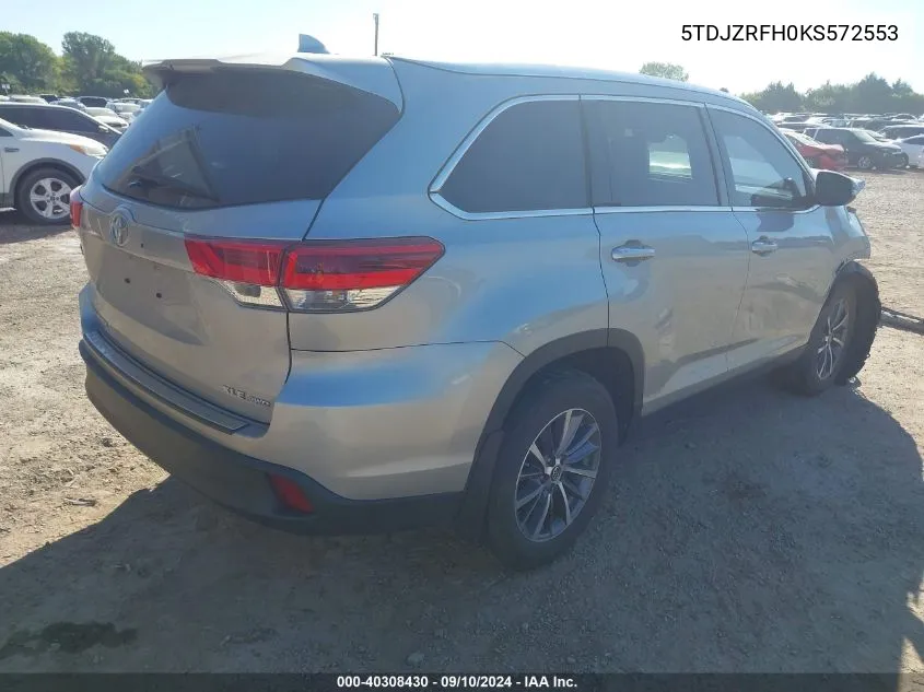 5TDJZRFH0KS572553 2019 Toyota Highlander Se/Xle