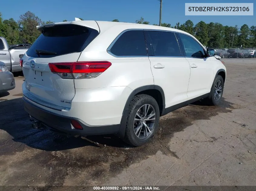 2019 Toyota Highlander Le Plus VIN: 5TDBZRFH2KS723106 Lot: 40309892