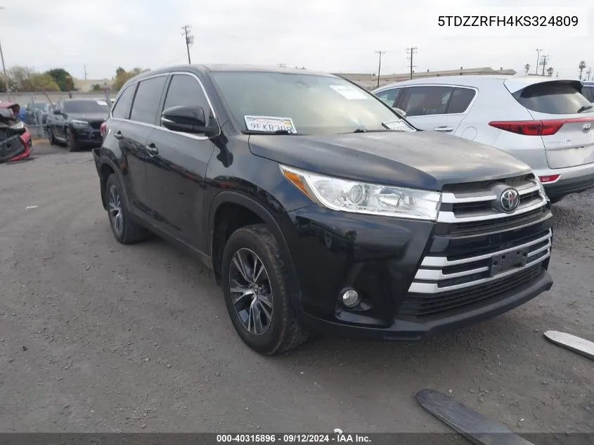 5TDZZRFH4KS324809 2019 Toyota Highlander Le Plus