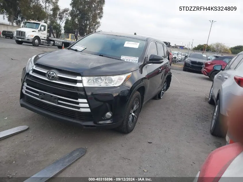 2019 Toyota Highlander Le Plus VIN: 5TDZZRFH4KS324809 Lot: 40315896