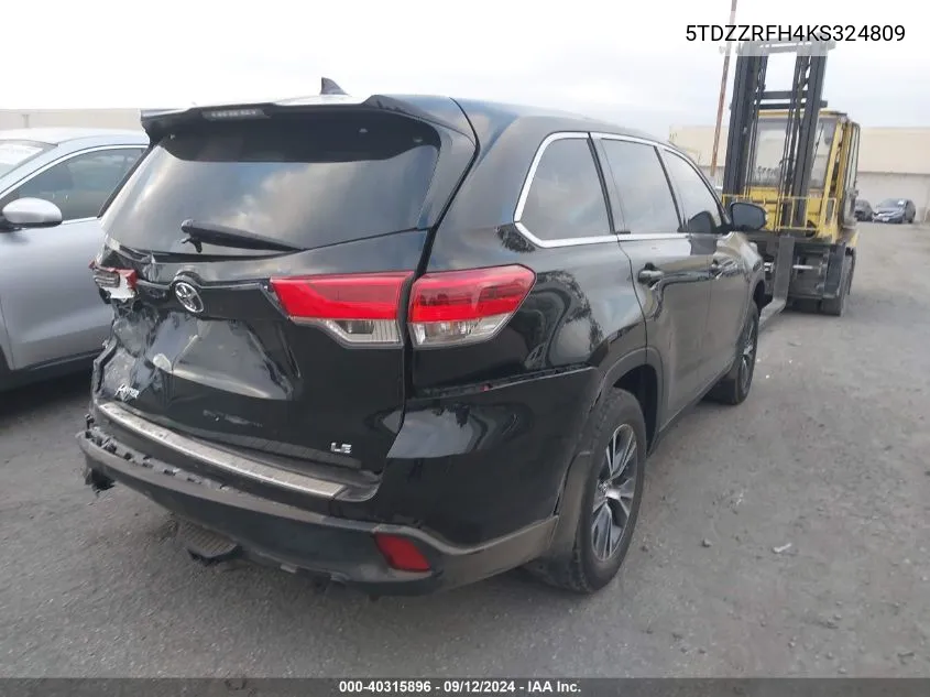 2019 Toyota Highlander Le Plus VIN: 5TDZZRFH4KS324809 Lot: 40315896