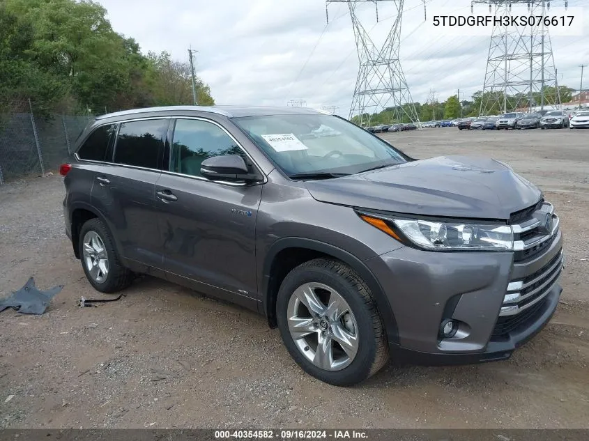 2019 Toyota Highlander Hybrid Limited VIN: 5TDDGRFH3KS076617 Lot: 40354582