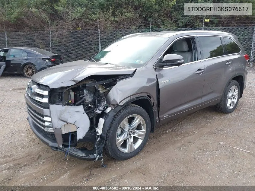 5TDDGRFH3KS076617 2019 Toyota Highlander Hybrid Limited