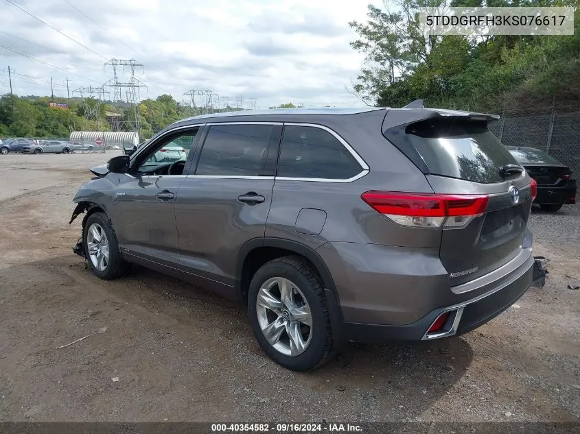 5TDDGRFH3KS076617 2019 Toyota Highlander Hybrid Limited